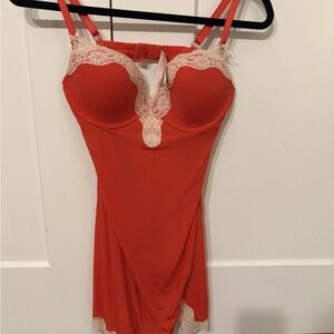 Victoria's Secret Red Push-up Bra Chemise Slip Lace Nightgown  36C EXCELLENT